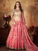 Pink And Beige Organza Lehenga Choli